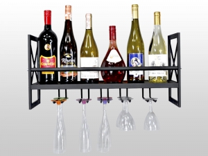 Винний стелаж настінний з тримачами під келихи 600х160х400 мм чорний Kompred OL539/8