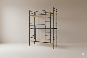 Ліжко металеве 3 ярусне армійське 1900х700х2500мм Чорне Kompred OL904 основа спального місця - фанера